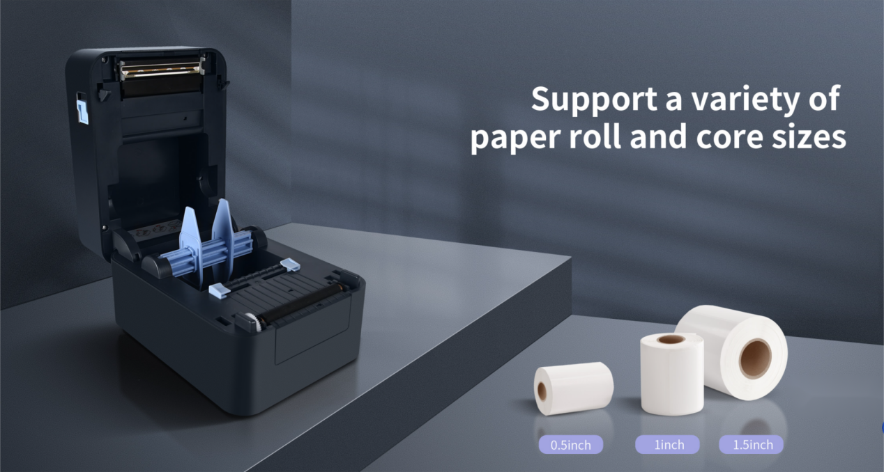 Ο εκτυπωτής ετικετών εμβλήματος υποστηρίζει διάφορα μεγέθη ρολών χαρτιού.